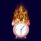 Red Alarm Clock Icon on Fire Flame