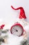 Red alarm clock - symbol of New Year, fir tree branches, berri