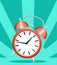 Red alarm clock wake-up time flat style vector illustration isolated on turquoise background website page and mobile app design