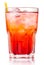 Red alcohol cocktail with ice and straw isolated
