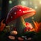 Red Amanita Muscaria Mushroom: Close-Up Generated by AI of Poisonous Specimen