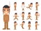 Red American Traditional Native Tribal Culture Feather Indian Boy in Different Poses and Actions Teen Characters Icons