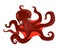 Red angry attacking octopus with tentacles, deep water creature, sea devil