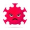 Red Angry Virus Emoticon. Coronavirus Emoji Character Symbol. COVID-19 Pandemic 3D Icon. Modern Flat Vector Illustration.