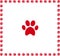 Red animal pawprint icon framed with paw prints