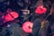 Red anthurium flowes tailflower, flamingo flower, laceleaf in flower shop