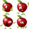 Red apple cartoon with face and hand gesture - vector
