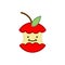 Red apple core cute cartoon. rest of fruit on white background.