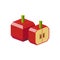 Red apple drawn in isometric view. Cube apple