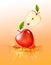 Red apple drop on juice splash and ripple, Realistic Fruit and yogurt, transparent, vector illustration