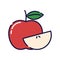 Red apple filled-outline flat icon with a slice of it