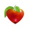 Red apple heart isolated. Modern Valentines love sign. Beautiful fresh fruit. Vector illustration for advertising, packaging, bann