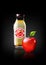Red Apple juice in a glass bottle for design advertisement and vintage logo, fruit, transparent, Vector
