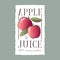 Red Apple juice label. Healthy fruit beverage. Two red fruits with leaves on a white label with uneven edge.