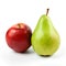 Red apple and pear isolated on white background. Clipping path included.