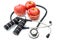 Red apple and sport equipments and stethoscope ,Diet plan health