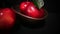 Red apple with stem leaf on bowl. Image fruit