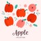 Red apples collection, doodle vector drawing, isolated vector illustration, fresh sweet summer fruit with blooming