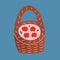 Red apples in wicker basket, vector illustration, hand drawn artwork, simple modern naive drawing with textured effect