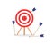 Red archery target stands with arrow. Achieving business and work goal concept. Vector illustration