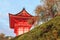 Red architecture in Kiyomizu-dera temple at sunset, Kyoto