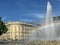 Red Army fountain creates rainbow in front of Vienna buildings