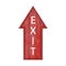 Red arrow. Arrow pointer up with exit inscription. Wooden pointer in the shape of an arrow isolated on a white