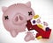 Red Arrow Breaking a Piggy Bank, Spilling Coins and Coronavirus, Vector Illustration