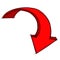 Red arrow. Down curved sign. Colored doodle