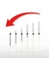 Red arrow drop down above syringe use as graph on glossy floor,