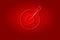 Red arrow in the red target glowing 3D symbol, card template on red background. Vector illustration