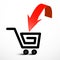 Red Arrow with Shopping Cart Icon.