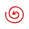 Red arrow vortex sign, inside direction, and icon for website button helix. Business decoration isolated on light background.