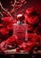 Red artistic and elegant bottle of perfume. AI generative