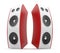 Red audio speaker. Acoustic system 3D. on white