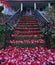 Red Autumn leaves on stairs of a home in the historic Oakwood neighorhood of Raleigh , NC