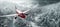 Red aviation airplane, luxury private jet on background winter picturesque mountains