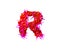 Red awful slime with purple tentacles isolated on white background - letter R of awful space font, 3D illustration of symbols