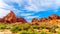 Red Aztec Sandstone Mountains at the Mouse`s Tank Trail in the Valley of Fire State Park in Nevada, USA