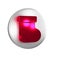 Red Baby socks clothes icon isolated on transparent background. Silver circle button.