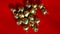 Red Background And Blurry Pearls Or Bead Festival Abstract. Attractive Shot