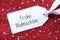 Red Background, Label, Frohe Weihnachten Means Merry Christmas, Snowflakes