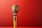 Red background microphone. perfect for adding captivating text and catchy advertisements