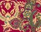 Red background Patchwork paisley motif mask. Floral wallpaper. Decorative ornament for fabric