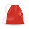 Red bag with white drawstring isolated on white background. Sack in realistic style. Vector Illustration