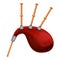 Red bagpipes icon, cartoon style