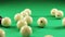 Red ball hitting white balls in triangle at start of billiard game