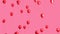 Red balloons are flying up on a pink background. Animated background. 3d render motion