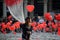 RED BALLOONS WITH A HEART SHAPE