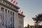 Red banners atop the National People`s Congress in Beijing, China